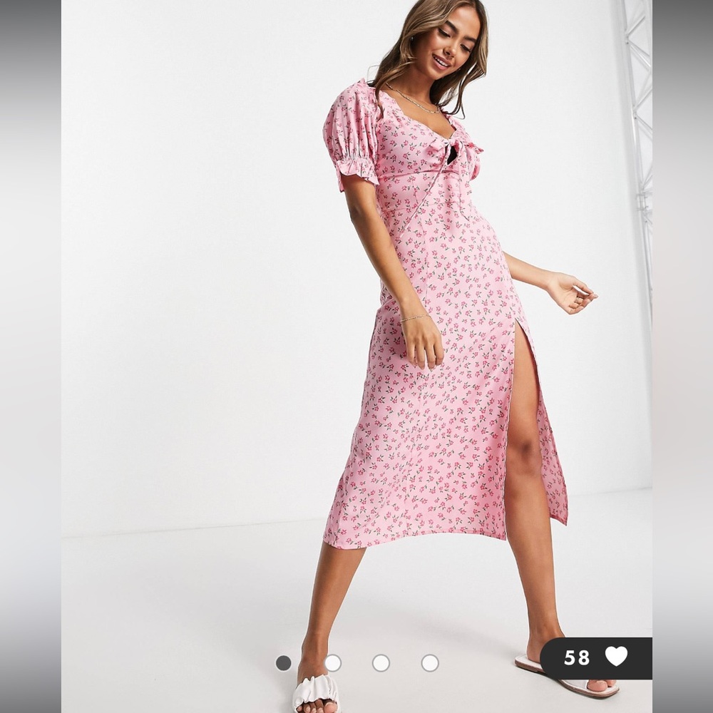 ASOS Pink Ruched Puff Sleeve Sundress